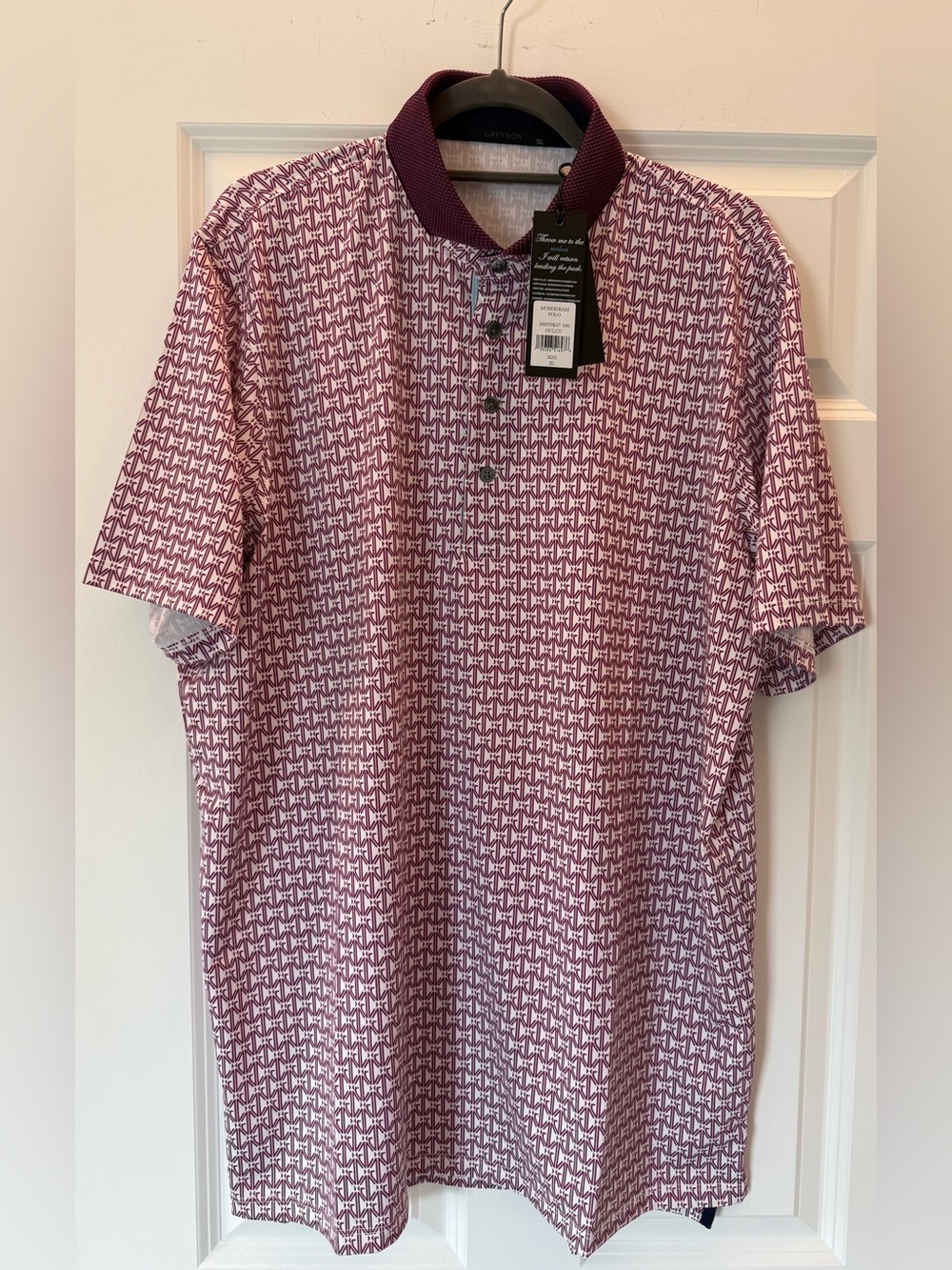 Men's Greyson Patterned Polo Shirt in Burgundy and White
